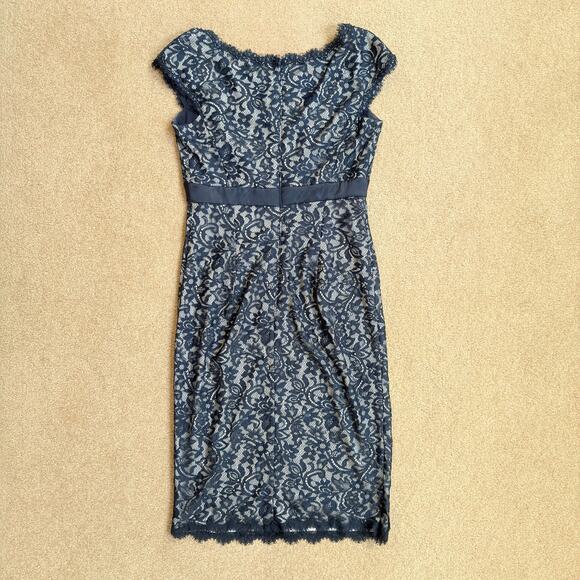 Tadashi Collection Bead Sequin Lace Sheath Dress Cap Sleeve Empire Waist Navy 8 - Picture 5 of 6